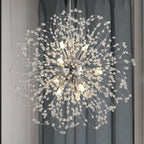 Sputnik Crystal Chandelier, Modern Beaded Ceiling Lamp with Chrome, Round Dandelion Pendant Light Fixtures for Living Room Bedroom Dining Room Farmhouse Kitchen Island (Chrome 9Lights)