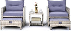Pamapic 5 Pieces Outdoor Patio Wicker Chairs Set with Ottoman .Outside Conversation Furniture Set with Cushions and Coffee for Balcony Porch Lawn Garden Table (Purple Cushion + Grey Rattan)
