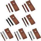Foldable Chopsticks Travel Friendly Chopsticks with Leather Case Wood Tablewares Convenient Utensils for Outdoor Use, 20.8CM