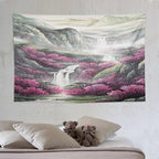 Japanese Tapestry, Red Plum Blossom Mountain Tapestry, Asian Japanese Wall Tapestry, Nature Landscape Tapestries for Bedroom Living Room Decor 90"x60"