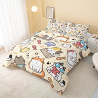 Kawaii Cat Comforter Queen,Kawaii Animals Comforter Set for Kids Teens Girls,3Pcs Bedding Set Printed Comforter with 2 Pillowcases,Down Alternative,Soft and Lightweight，Queen Size