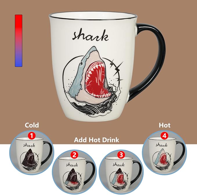 Shark Heat Changing Coffee Mug Cool Color Changing Mug Ceramic Coffee Mug Gifts for Men Women Black and White