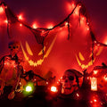 Halloween Horror Atmosphere Lights, Orange&Purple LED String Lights with 9.9FT Creepy Black Gauze, Battery Powered with Timer & 8 Flashing Modes (2 Pack Red)
