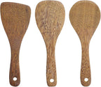 EORTA Set of 3 Wooden Rice Paddles, 8 Inch Rice Spoon Spatula & Scooper for Nonstick Cookware, Small Wooden Utensils for Kitchen Cooking, Slanted/Flat/Curved Food Spatula, 8.26 * 2.75inch