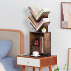 ruboka 2-Shelf Tree Bookshelf with Storage, 26.5-Inch Retro Floor Standing Bookcase Display for CDs/Magazine/Books, Small Bookshelf for Bedroom, Living Room, Office, Brown Storage Shelves