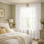 White Rod Pocket Sheer Curtains 96 inches Length, Birds Embroidered Window Curtain Sheer Voile Panels for Living Room & Bedroom, 60x96, Two Panels