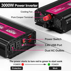 3000W Power Inverter,12V DC to AC 110V120V Peak Power 6000W with 2AC Outlets and 2.4USB Port,LCD Display Car Inverter for Outdoor Activities,Emergency