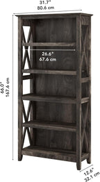 Bush Furniture Key West Tall 5 Shelf Bookcase in Dark Gray Hickory