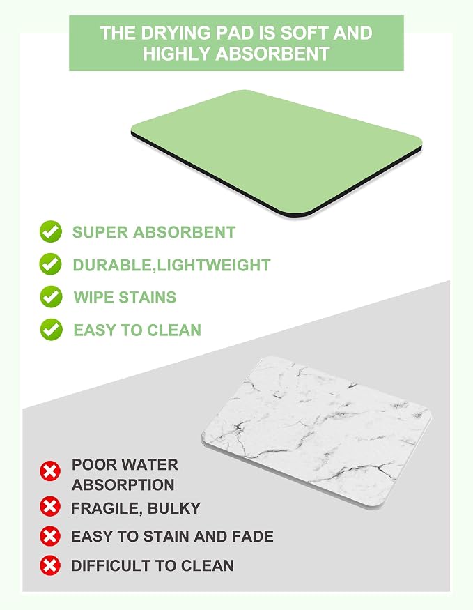 Dish Drying Mat for Kitchen Counter, Pad with Rubber Backed(Green,17x 31.5) | Hide Stain Anti Absorbent for Kitchen Counter, Non-slip Drying Mat for Coffee Machine Dish Rack