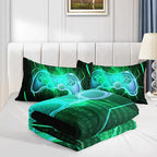 Axolotl Gamepad Comforter Set Twin Size,Number Video Gaming Gamer Bedding Set,Boys Game Console Comforter Set,Geometry Hexagonal Bedding Set for Teens Men Adults,1 Quilt 2 Pillowcases,Green Black