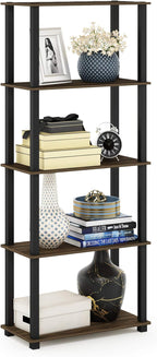 Furinno Turn-N-Tube 5-Tier Multipurpose Shelf / Display Rack / Storage Shelf / Bookshelf, Square Tubes, Columbia Walnut/Black