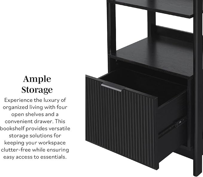 Walker Edison Modern Narrow Open Bookshelf Bottom, 22 Inch, One-Drawer Black