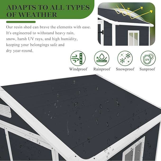 6x4.4FT Outdoor Storage Shed, Resin Shed with Reinforced Floor & Secure Door Lock, All-Weather Outdoor Shed for Gardening Tools, Bicycles, Patio Furniture, Lawn Mower (Dark Gray)