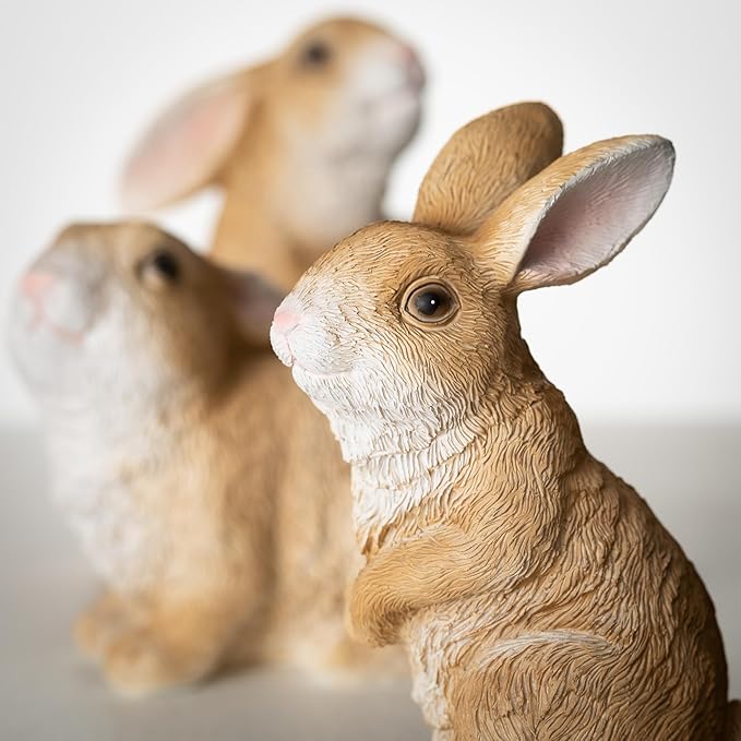 Sullivans Outdoor Garden Bunny Set of 3, 3.75" & 5" Spring Easter Bunnies Decoration Figurines for Gardens, Yard, Small Light Weight Baby Rabbit Garden Statues for Outside Patio, Porch, or Flower Pots