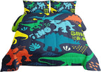 Axolotl Boys Bedding Cartoon Dinosaur Comforter Set Full Size,Cute Dinosaur Bedding Set for Boys Girls Teens Kids Adults Room Decor,Kids Comforter Set All Season,1 Quilt 2 Pillow Cases,Purple