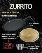 2x Fajita Skillet with Saucers, Cast Iron Hot Plate, Fajita Kit, Sizzling Plate with Wooden Base, Fajita Skillet Set, Sizzle Platter, Cast Iron Serving Dishes, Steak Plates for Eating