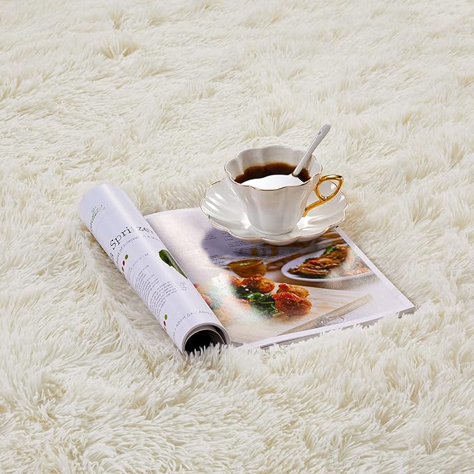 YOBATH Soft Fluffy Area Rugs for Bedroom 5x8 Feet, Plush Shaggy Carpet Rugs for Living Room Kids Girls Boys Baby Room, Fuzzy Shag Rug for Playroom Classroom Nursery Dorm Room Decor, Cream White