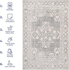 nuLOOM Mia Machine Washable Geometric Medallion Ultra Thin Runner Rug, 2' 6" x 10', Light Grey