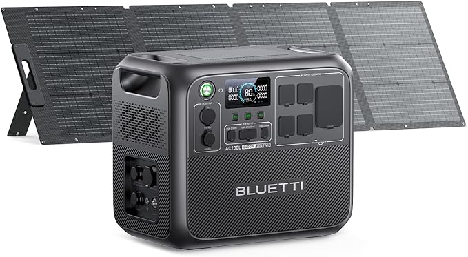 BLUETTI AC200L Solar Generator Kit, 200W Solar Panel (Ships Separately) Included, 2048Wh LiFePO4 Battery Backup w/ 4 2400W AC Outlets, 3600W Power Lifting, Portable Power Station for Camping, Home Use