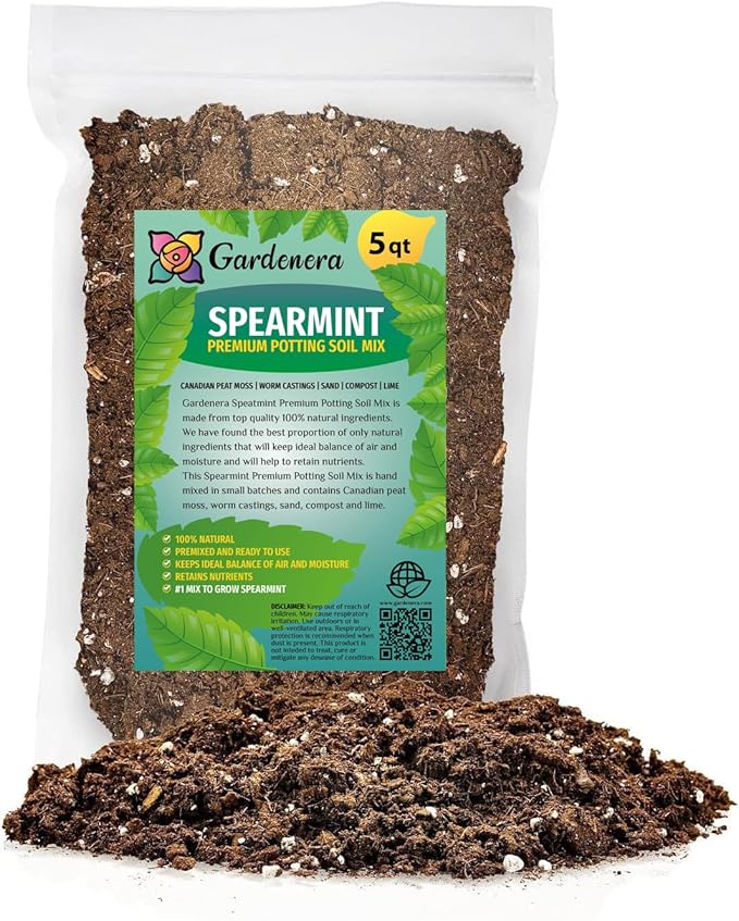 Premium Spearmint Plant Soil Mix by Gardenera - Stimulate Growth and Enhance Aroma with Nourishing Formula - 5 Quart