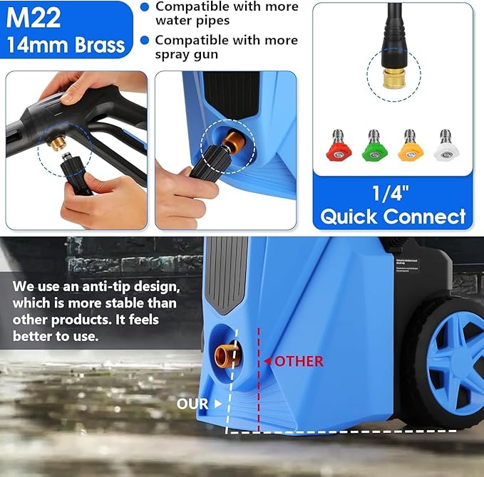 Pressure Cleaner 5000 PSI 2.8 GPM High Power Cleaners with 33ft Pressure Hose, 4 Nozzle and Foam Cannon, for Home, Cars, Fences, Patio (Blue)