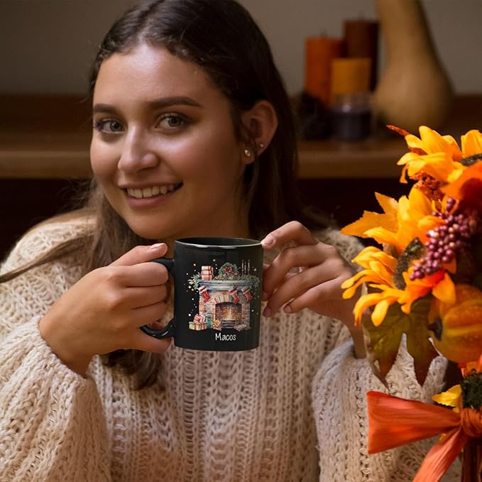 Cute Christmas Design Coffee Mug, Customized Name Black Cup For Christmas, Custom Christmas Themed Ceramic Mug 11oz 15oz, Personalized Christmas Decorative Cup, Gift For Friend Coworker