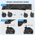 Collapsible Wagon Carts with Large Capacity, Utility Beach Wagons Heavy Duty Foldable,Side Pockets,300lb Load-Bearing Outdoor for Camping, Garden, Sports, Picnic, Shopping-Black U-Black