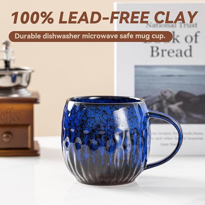 Ocean Surge Ceramic Coffee Mug - 21 oz Unique Reactive Glaze Coffee Cup with Large Handle, Aesthetic Cute Mug for Men Women Office Gift Set
