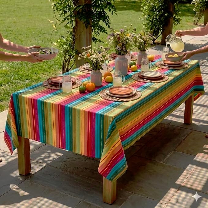 Urban Villa Tablecloth Cotton Tabletop 60x84 (6-8 Seats) Red Stripes
