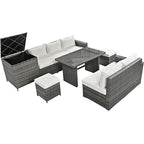 6-Piece Patio Furniture Set, L-Shaped Outdoor PE Wicker Rattan Sectional ConversationSet with Adjustable Seat, Storage Box, Removable Covers and Tempered Glass Top Table, for Backyard