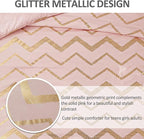Pink Comforter Set Queen Size, Metallic Blush and Rose Gold Bedding Set, 4 Piece Lightweight Microfiber Bed Set for Teen Girls Women (2 Pillow Shams + 1 Decorative Pillow Sham)