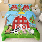 Farm Animals Comforter,Farmhouse Comforter Set for Kids Teens Girls Boys,Cartoon Animals 3Pcs Bedding Set Printed Comforter with 2 Pillowcases,Down Alternative,Soft and Lightweight，Twin Size