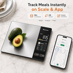 KitchenTour Smart Food Scale with Nutritional Calculator, Bluetooth App for Calorie & Macro Tracking, 24 Nutrients, 11lb/1g Stainless Steel Kitchen Scale