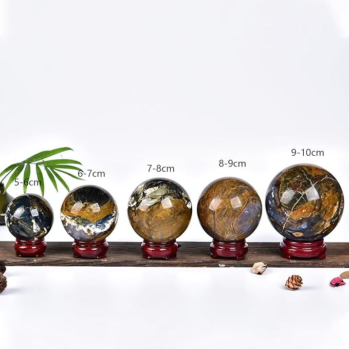 JIC Gem Large Blues and Golden Browns Crystal Sphere with Stand Pietersite Crystal Ball Sphere Gemstone Decorative Ball for Home Decor Altar Reiki Feng Shui Crystal Gift 80-90mm