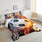 Erosebridal Boys Soccer Bedding Set Football Sports Twin Comforter Set for Kids Teens Youth Bedroom Decor Lightning Baseball Quilt Duvet Water Fire Basketball Comforter with 1 Pillow Case Red Blue