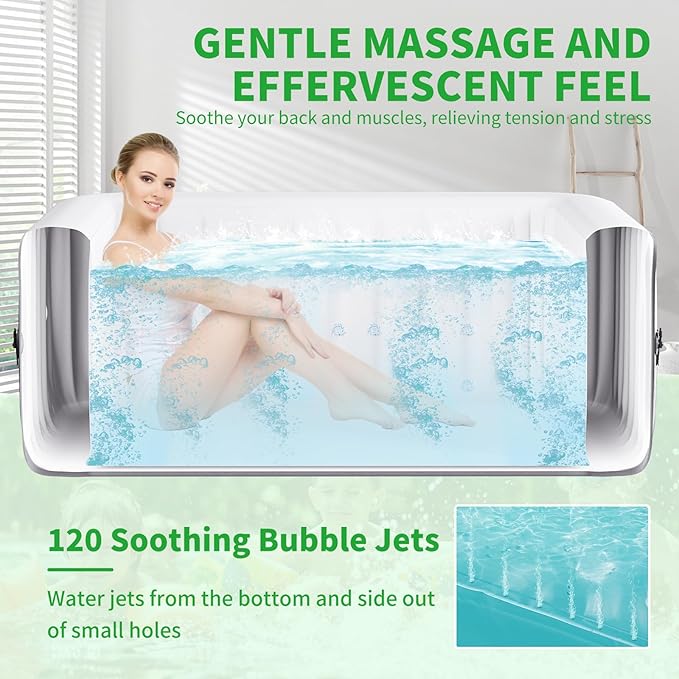 2-4 Person Inflatable Hot Tub, Square Blow Up Portable Hot Tub, Leak-Proof PVC Outdoor Spa with 120 Strong Air Jets, Heater Pump and Insulated Cover, 60” X 60”X 25”