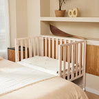 EvoNook 7-in-1 Convertible Mini Crib - Washed White, Portable Folding Baby Mini Crib with 1.5 Inch Mattress, 100% New Zealand Pinewood, 4 Adjustable Mattress Heights