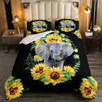 Elephant Comforter Set, Yellow Sunflower Down Comforter Full Size for Kids Girls Teens Adult Bedroom Decor, African Safari Animal Duvet Sets Floral Petal Country Bedding Set with 2 Pillow Cases