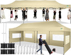 COBIZI 10x30 Pop up Canopy Tent 10x30 Canopy with 8 Sidewalls Waterproof Heavy Duty Commercial Canopy Tent for Parties Outdoor Tent Garden Gazebo Tent, Carry Bag with Wheel(10x30ft,Khaki)