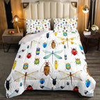 Erosebridal Kids Dragonfly Down Comforter, Ladybug Insect Comforter Set King Size for Children Boys Girls Teens, Reptile Pattern Bedding Comforters Colorful Lightweight Duvet Insert Bed Decorative