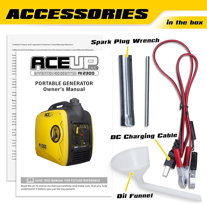 Aceup Energy 2300 Watt Portable Inverter Generator, Super Quiet Gas Generator for Home Use, EPA Compliant, Lightweight RV Ready
