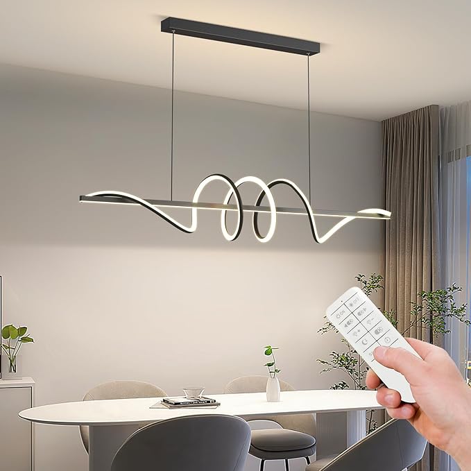 JAYMP Dining Room LED Chandelier 60W Dimmable Kitchen Island Light Modern Pendant Light Geometric Design Hanging Light Fixture Black 45 Inches
