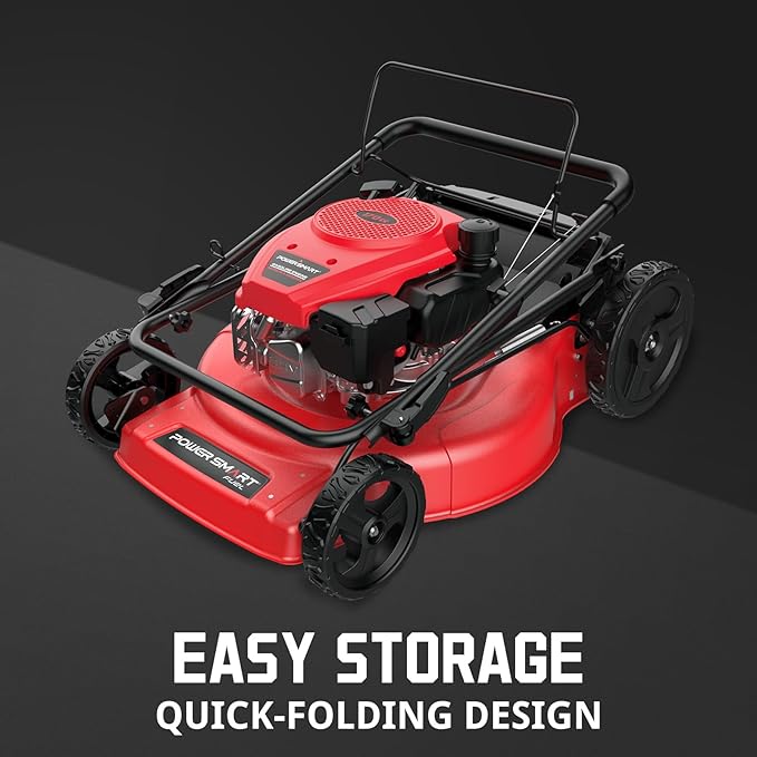 PowerSmart Self Propelled Gas Lawn Mower, 22 in. with 170cc OHV Engine, 2-in-1 Rear-Wheel Drive High Wheels, Red