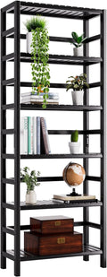 Bamboo Bookshelf, 6-Tier Tall Open Bookcase with Adjustable Shelves, Floor Standing Storage Shelf Unit for Living Room Bathroom Home Office, Black
