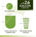 FORID 2.6 Gallon Compostable Garbage Bags, 150 Count, 5 Rolls – Green, Small, Durable, Thick, Unscented Trash Bags, 10 Liter - For Kitchen, Bathroom, Home, Office