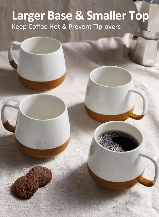 Teocera Ceramic Coffee Mug Set of 4-12 oz Coffee Mugs with Large Handles for Hot or Cold Drinks Like Latte, Cocoa, Tea or Juice - Smooth Ceramic, Dishwasher Safe, Beige