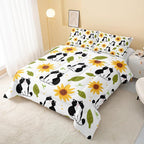 Kawaii Cat Comforter Full Size,Sunflower Cat Comforter Set for Kids Teens Girls Boys,3Pcs Bedding Set Printed Comforter with 2 Pillowcases,Down Alternative,Soft and Lightweight，Full Size