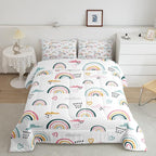 Erosebridal Rainbow Bedding Set for Kids Girls, Pink Love Heart Comforter Set King Size Cartoon Cloud Geometric Stripes Bedding Comforter for Boys Children Women Watercolor Art Girly Duvet Sets