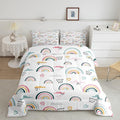Erosebridal Rainbow Bedding Set for Kids Girls, Pink Love Heart Comforter Set Twin Size Cartoon Cloud Geometric Stripes Bedding Comforter for Boys Children Women Watercolor Art Girly Duvet Sets