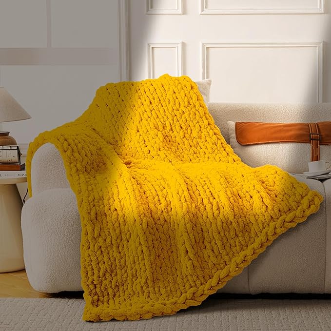 Ultra Soft Chunky Knit Blanket Throw -40x50 Hand Knitted Warm Chenille Throw Blanket, Home Decor Soft Thick Yarn Cable Knit Blanket Breathable Fleece Banket Christmas for Couch Bed Sofa Best GIF
